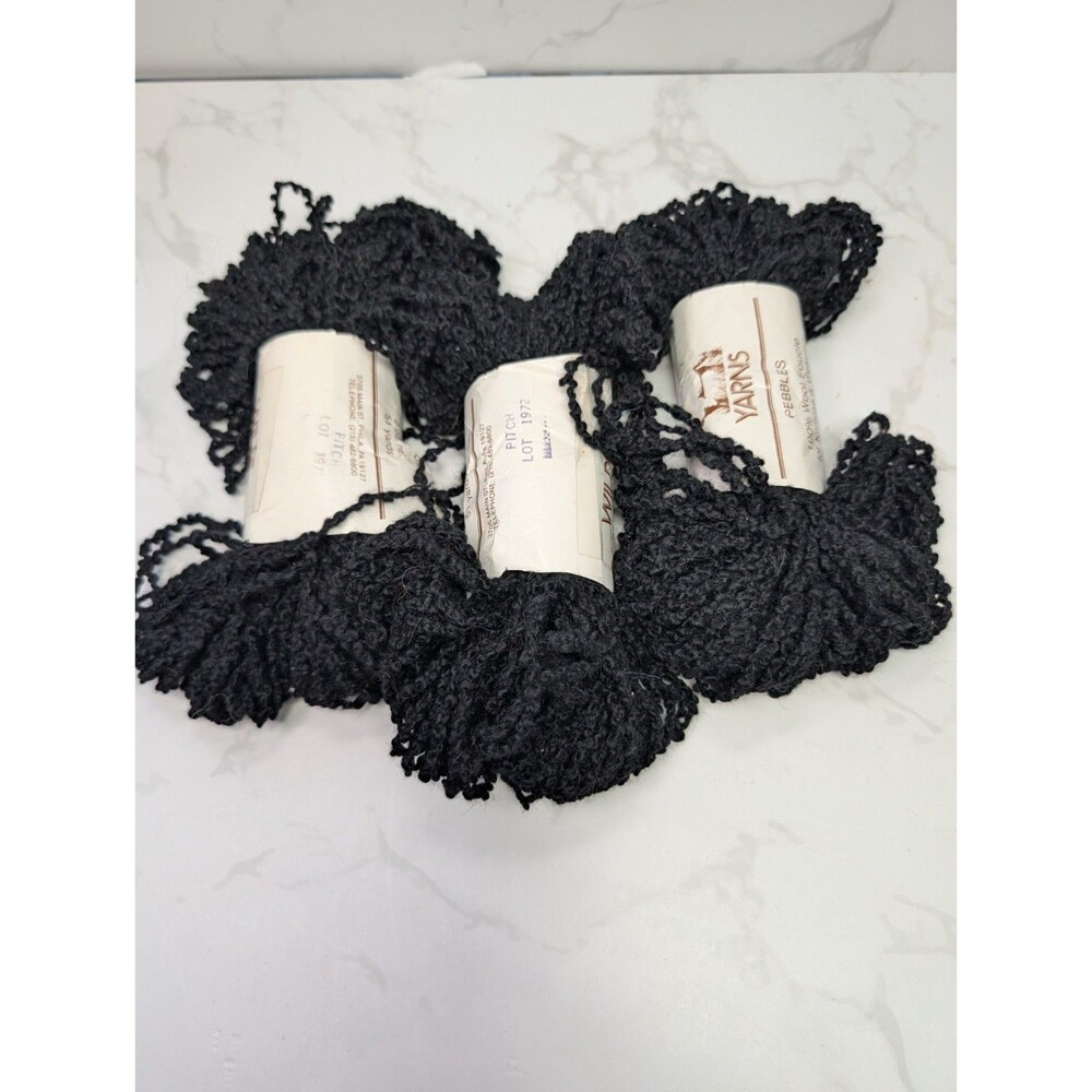 Lot of 3 Wilde Yarns Pebbles 100% Wool Boucle Yarn Black Pitch Lot 1972